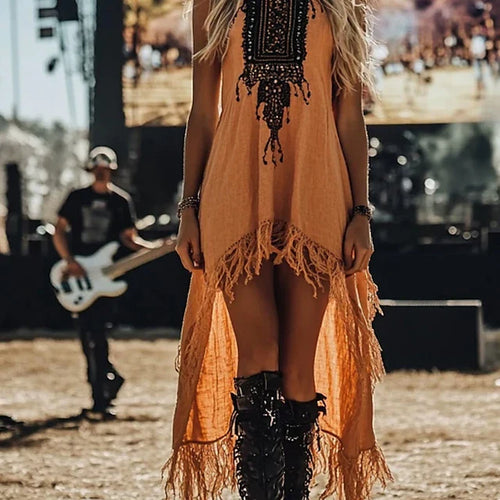 Women's Midi Dress Boho Dress Western Dress Fashion Modern Outdoor Vacation Holiday Regular Fit Flower Sleeveless Crew Neck Orange Summer