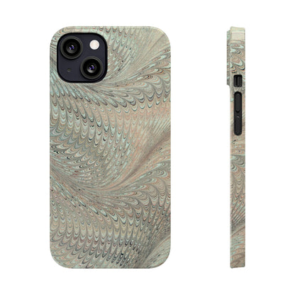 Marbled VIntage Design, Italian Feather Phone Case, Green Hues, Mint, Beige, Neutrals, Slim Phone Cases, IPHONE16 and all sizes