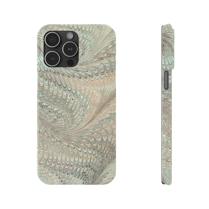 Marbled VIntage Design, Italian Feather Phone Case, Green Hues, Mint, Beige, Neutrals, Slim Phone Cases, IPHONE16 and all sizes