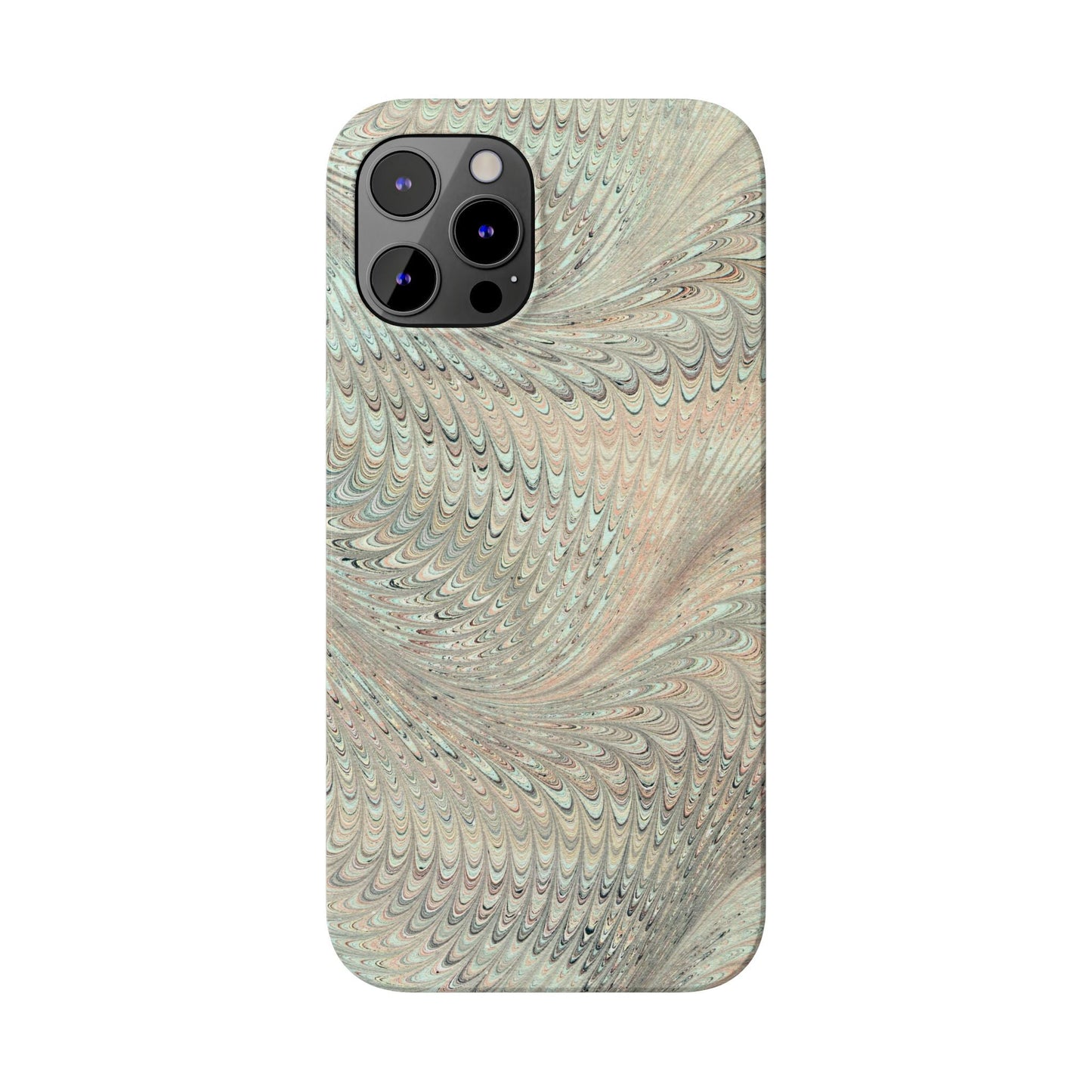 Marbled VIntage Design, Italian Feather Phone Case, Green Hues, Mint, Beige, Neutrals, Slim Phone Cases, IPHONE16 and all sizes